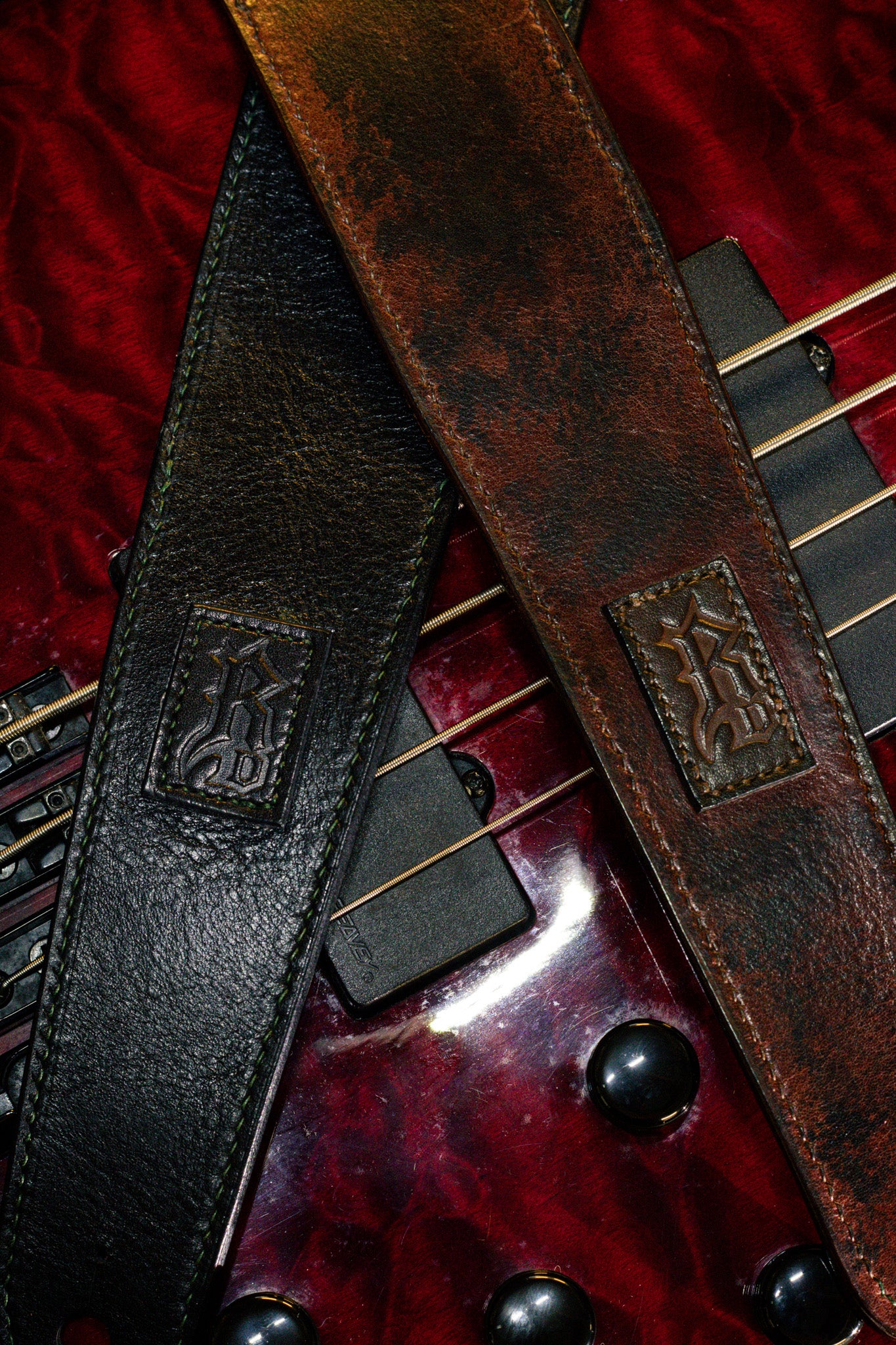Sangle de guitare cuir pleine fleur - Patine fumée